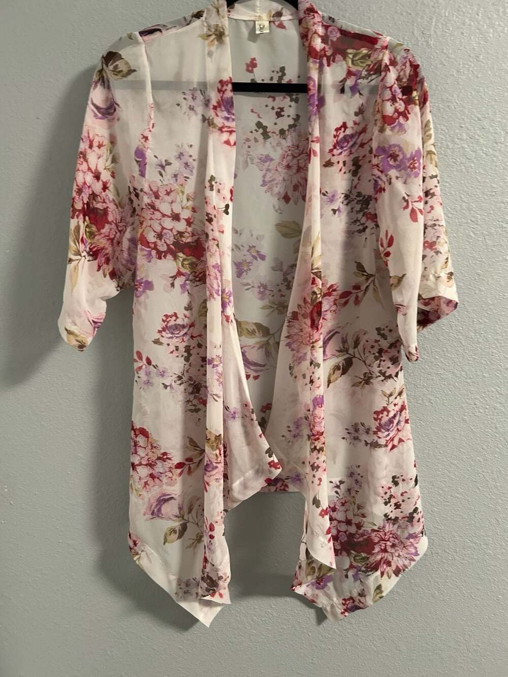 Gumuxi Floral Print Chiffon Open Front Kimono Cardigan